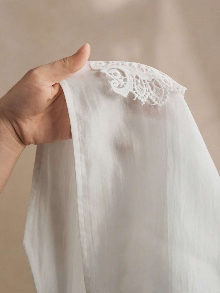 Women's Embroidered Sheer Spring/Summer Long Sleeve Elegant Blouse, Beige