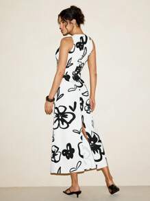 VALERIA GALIPOLI Vestido largo de verano elegante con estampado floral sin mangas, lazo y corte lápiz para mujer, ideal para vacaciones y playa