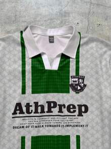 AXEPEAK Polo de manga corta holgado de punto con estampado digital, edición escolar y streetwear