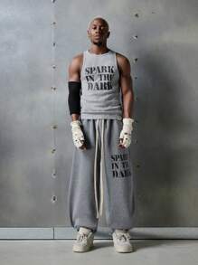 NEON BLANC 男士街头时尚字母印花抽绳踝带针织运动裤 - 灰色 - 查看 7