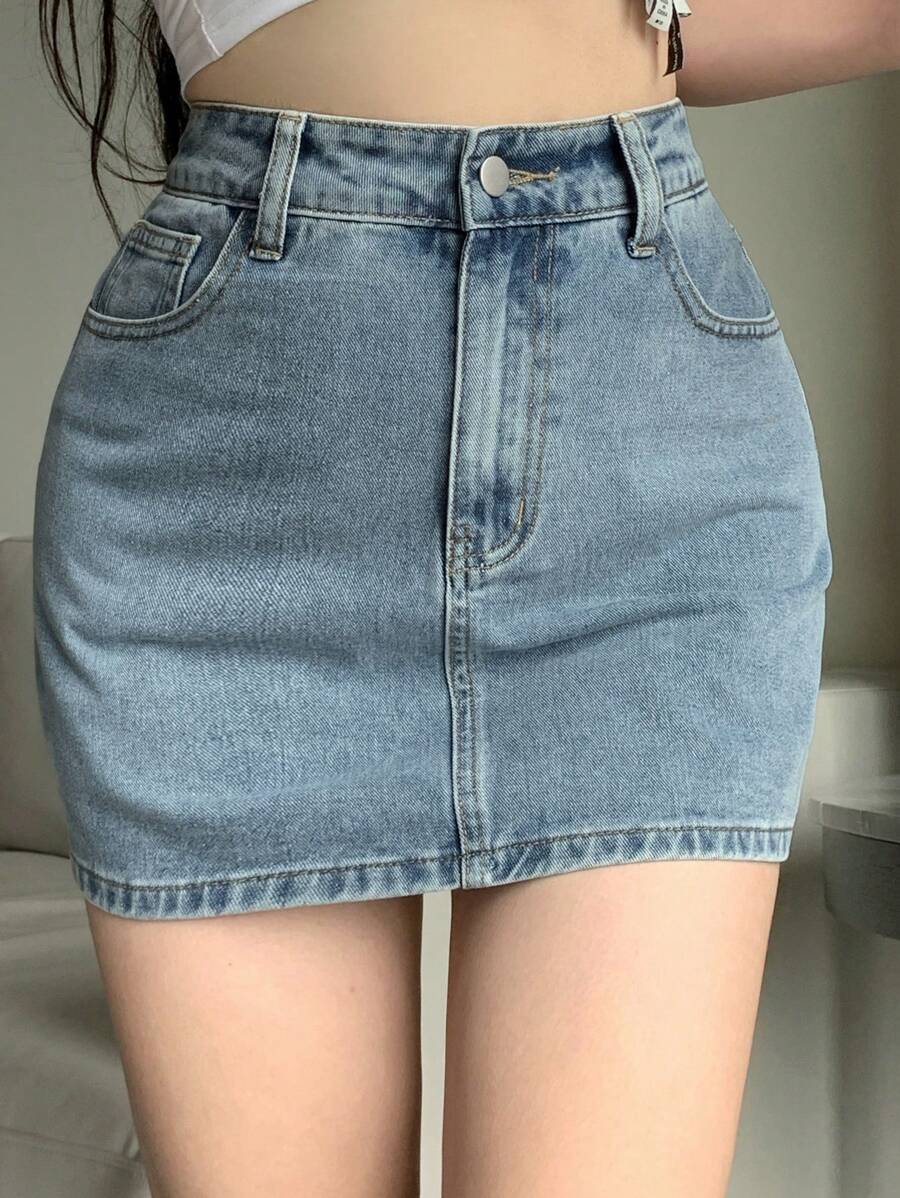 DAZY 夏季度假沙滩运动休闲原色牛仔裙女士牛仔裙 - 藍色 - 查看 1