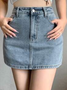 DAZY 夏季度假沙滩运动休闲原色牛仔裙女士牛仔裙 - 藍色 - 查看 7