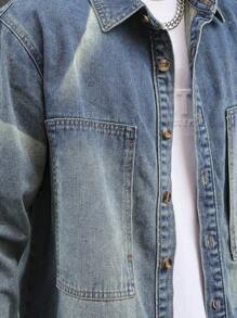 Manfinity Homme Men Casual Washed Denim Shirt For Everyday Wear, Fall - Blue - View 6