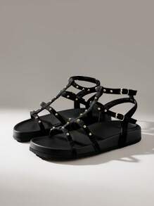 Solecia Giày sandal đế bằng buộc dây hở mũi thời trang nữ, màu nâu, thoải mái cho kỳ nghỉ xuân/hè - màu đen - Xem 2