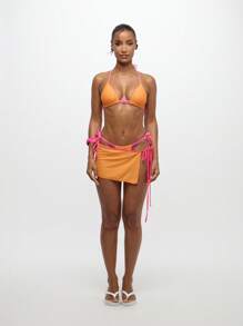 SUMWON WOMEN Jupe de plage mini enveloppante à nouer sur le côté, vêtement de plage de festival, paréo d'été pour vacances et resort, cache-maillot enveloppant chic pour fête au bord de la piscine