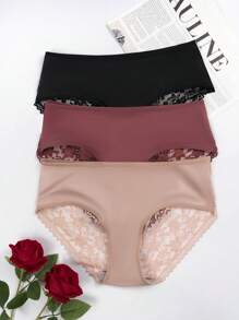 Snug Zone 3 peças/Conjunto Calcinhas de Renda Sexy Mulheres, Corte Triangular, Calcinha Tipo Maiô Bikini - Multicolorido - Visão 6