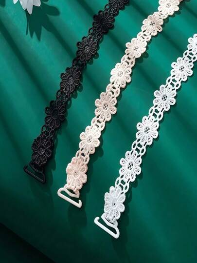 1/3pairs Lace Flower Decor Bra Straps, Adjustable Versatile Anti-Slip Shoulder Strap For Women's Lingerie And Bra Accessories,Body Care For Travel Sport Outdoor