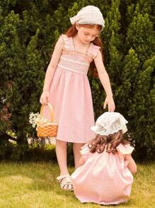 Blossori Pink Plaid Sleeveless Casual Dress For Young Girl - Pink - View 1