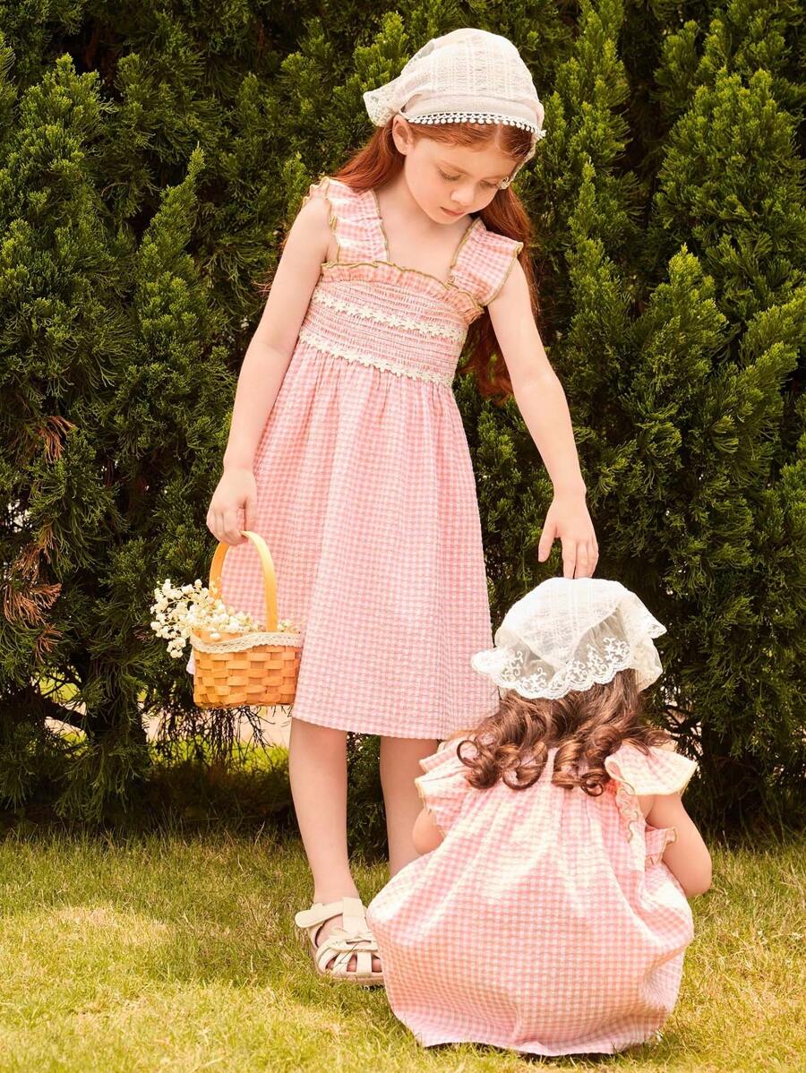 Blossori Pink Plaid Sleeveless Casual Dress For Young Girl - Pink - View 1