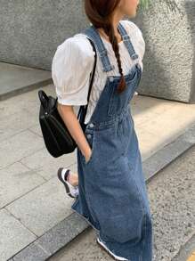 DAZY Vestito lungo, taglia oversize, in colore blu lavato, casual, adatto a tutte le stagioni