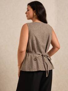 Elaquor Plus Size Boho Front Button Sleeveless Minimalist Casual Top, For Summer - Coffee Brown - View 2