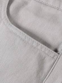 Manfinity Homme Plus Size Men's Solid Color Pocket Zipper Casual Denim Cargo Shorts - Light Grey - View 3