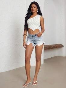 SHEIN ICON Einfache zerrissene ausgefranste Saum Taschen Sommer sexy Jeans Shorts