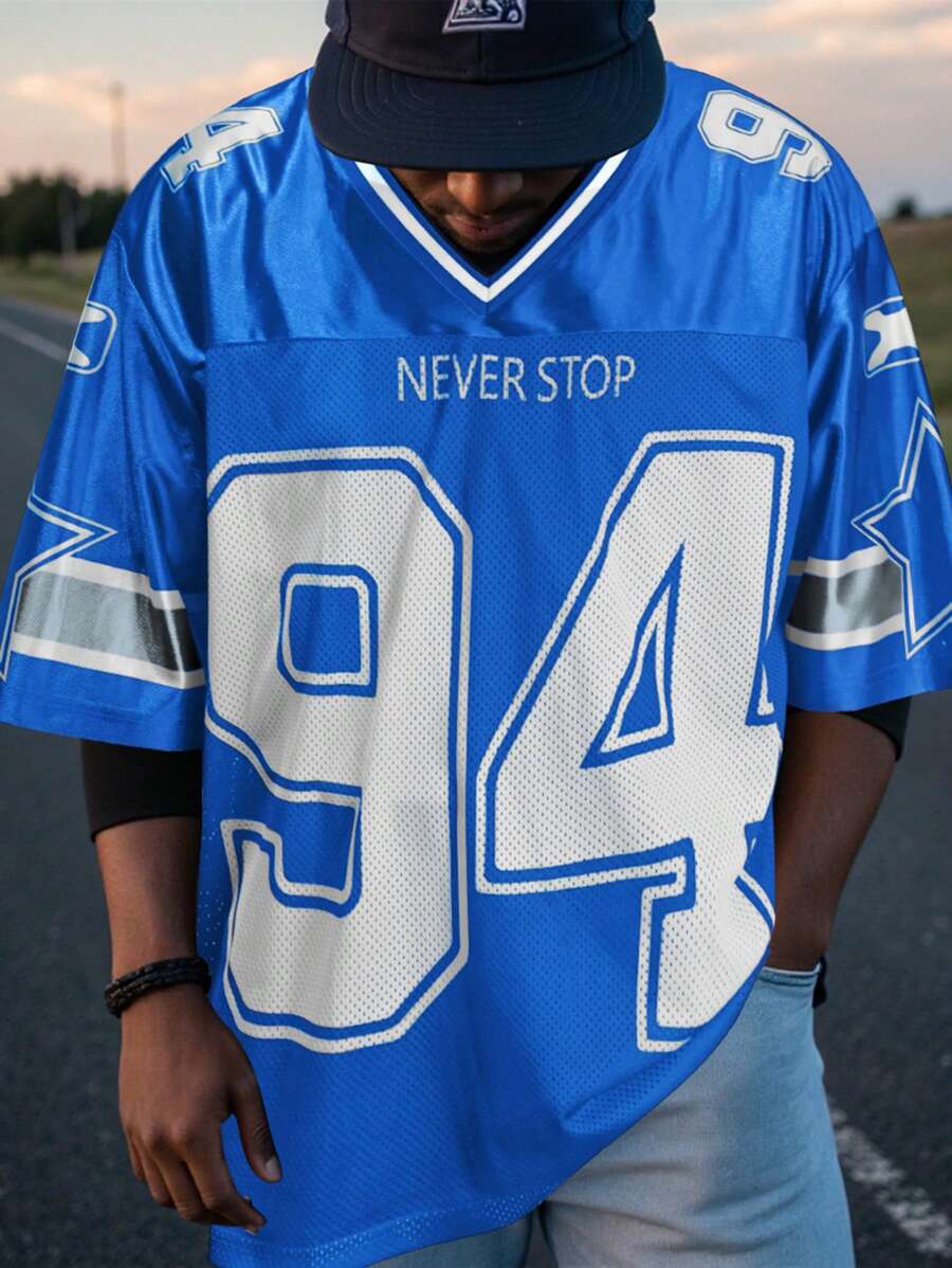 Manfinity LEGND 大码男式V领网眼运动棒球T恤