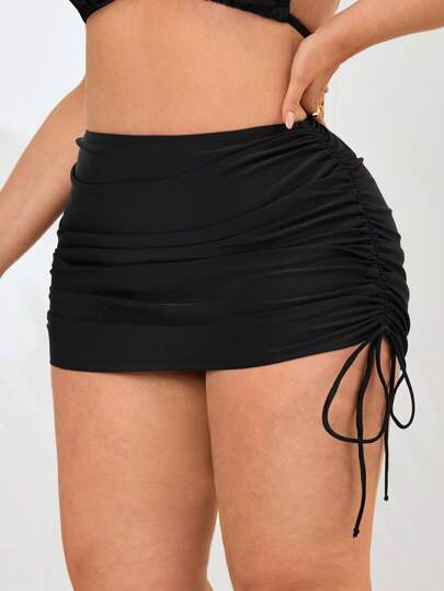 Swim Lushoire 大码女式纯色百褶度假沙滩迷你裙