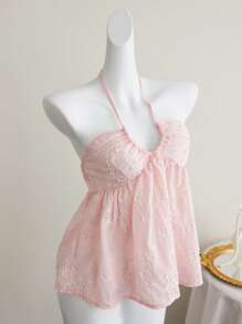 Elamini 女士浪漫花卉刺绣细肩带雪纺假日吊带背心