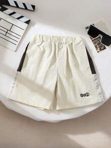 Boy Summer Casual Contrast Color Patchwork Shorts - Apricot - View 1