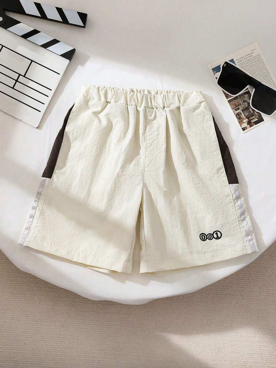 Boy Summer Casual Contrast Color Patchwork Shorts - Apricot - View 1