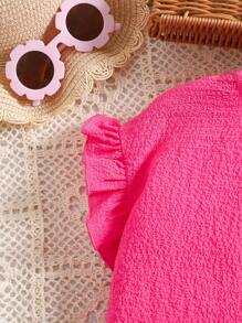 SHEIN 2 pièces Tenue d'été pour bébé fille : Top ample rose à manches courtes à volants et ensemble short à taille élastique