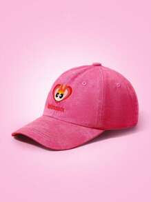 THE POWERPUFF GIRLS X SHEIN Fashionable Cute Cartoon Bubbles Embroidered Washed Baseball Cap - Beige - View 1