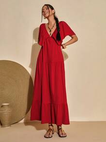 Bóhologie Vestido largo texturizado con escote en V y espalda descubierta, estilo bohemio