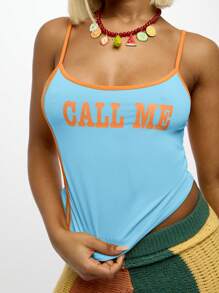 SUMWON WOMEN Top sin mangas de estilo retro con estampado gráfico y texto de declaración, de estética Y2K casual para festivales de verano