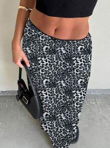 INAWLY 秋季时尚百搭低腰豹纹蝴蝶结女裙 - 淺灰色 - 查看 1