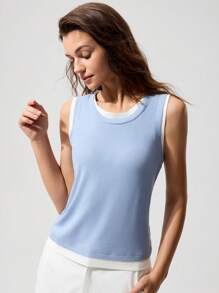 Menodora SHEIN Sport Maiou casual tricotat cu aspect patchwork pentru femei - Bleu - Vizualizare 6