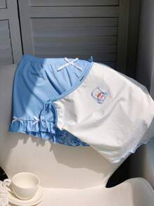Comfortcana 2pcs Women Spaghetti Strap Top And Shorts Set, Fashion Summer Outfit - Blue and White - View 5