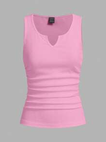 Slaydiva 2 pezzi set di canotte a costine aderenti con scollo a tacca arricciato, colore nero e rosa, adatti per l'estate