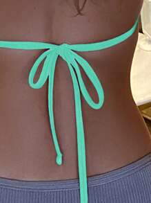 Swim Basics 女士夏季海滩纯色露背性感比基尼上衣 - 薄荷綠 - 查看 4
