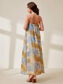 SHEIN Unity Women's Casual Bohemian Tropical Print Halter Loose Beach Dress - Multicolor - View 4