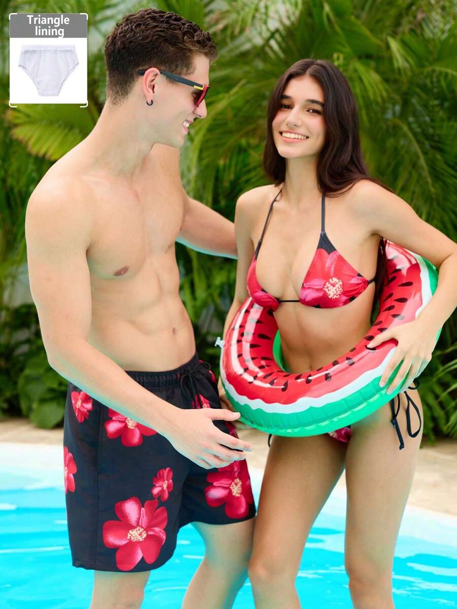 Manfinity VDAYZ Quần Short Đi Biển Thời Trang Cho Nam, Thích Hợp Cho Mùa Hè - màu đen - Xem 1