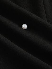 SHEIN MOD Đầm mini cổ tròn không tay đính ngọc trai thời trang dành cho nữ màu đen cổ điển - màu đen - Xem 4