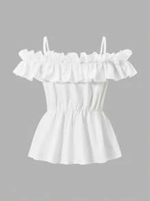 SHEIN 少女荷叶边露肩吊带背心衬衫