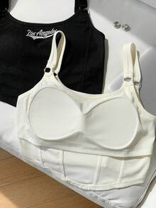 Comfortcana Camiseta deportiva de mujer de punto con bordado de letras en 2 colores - Blanco y Negro - Ver 7