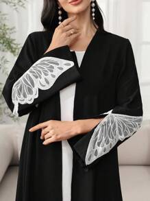 Al Najma 女士春夏优雅朴素的长袍，蝴蝶袖装饰，时尚又有型 - 黑色 - 查看 6