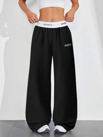 Exploreva Patchwork Tape Lässige Weite Bein Sporthose