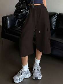DAZY Solid Color Loose Baggy Cargo Style Women Shorts