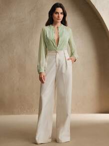 Anewsta Chemise à boutons à manches longues semi-transparente avec motifs floraux pour femmes - Vert - Voir 5