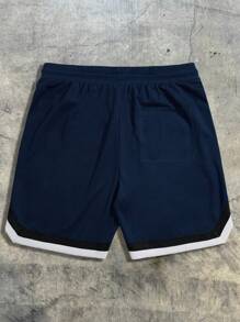 AXEPEAK Pantaloncini oversize da uomo con toppe a lettera, bordo a contrasto e vita con coulisse, ispirati allo streetwear