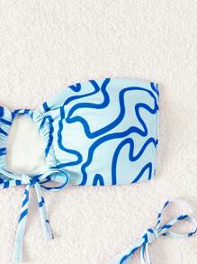 Swim Mod Printed Random Circle Decor Bandeau Twist-Front 2pcs Bikini Set For Summer Beach Vacation - Blue - View 5
