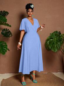 Maweii Vestido holgado de verano con escote en V profundo, mangas con volantes y cintura ceñida, apropiado para el trabajo y actividades al aire libre, talla grande