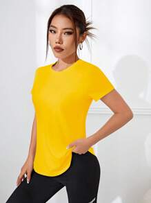 Easithlete Easithlete 女士字母印花镂空后背短袖运动T恤健身上衣女士瑜伽衫女士健身服女士服装运动健身服女士健身衫 - 黃色 - 查看 4