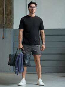 Manfinity VCAY Men's Woven Casual Loose Drawstring Waist Straight Leg Solid Color Shorts
