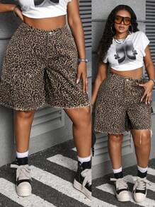 Quần short denim cỡ lớn cho nữ Quần short dành cho nữ Quần short jean Quần short công sở rộng rãi Quần short cotton ngụy trang rộng rãi - Nhiều màu - Xem 1