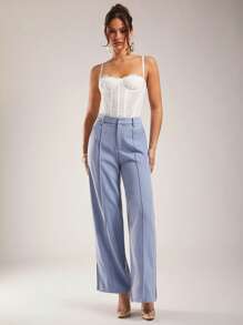 Silquee Pantalones de traje para mujer, pantalones azul plácido, ropa de oficina, casual de negocios, pantalones de traje azul, verano para mujer, prendas inferiores para mujer, ropa de trabajo, ropa de oficina, pantalones de oficina - Azul - Ver 4