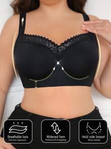 DesireSculpt Áo ngực đen cỡ lớn có gọng, dây đeo bản rộng, mối nối ren, áo ngực nâng ngực thoải mái và giản dị, 1 chiếc - màu đen - Xem 1
