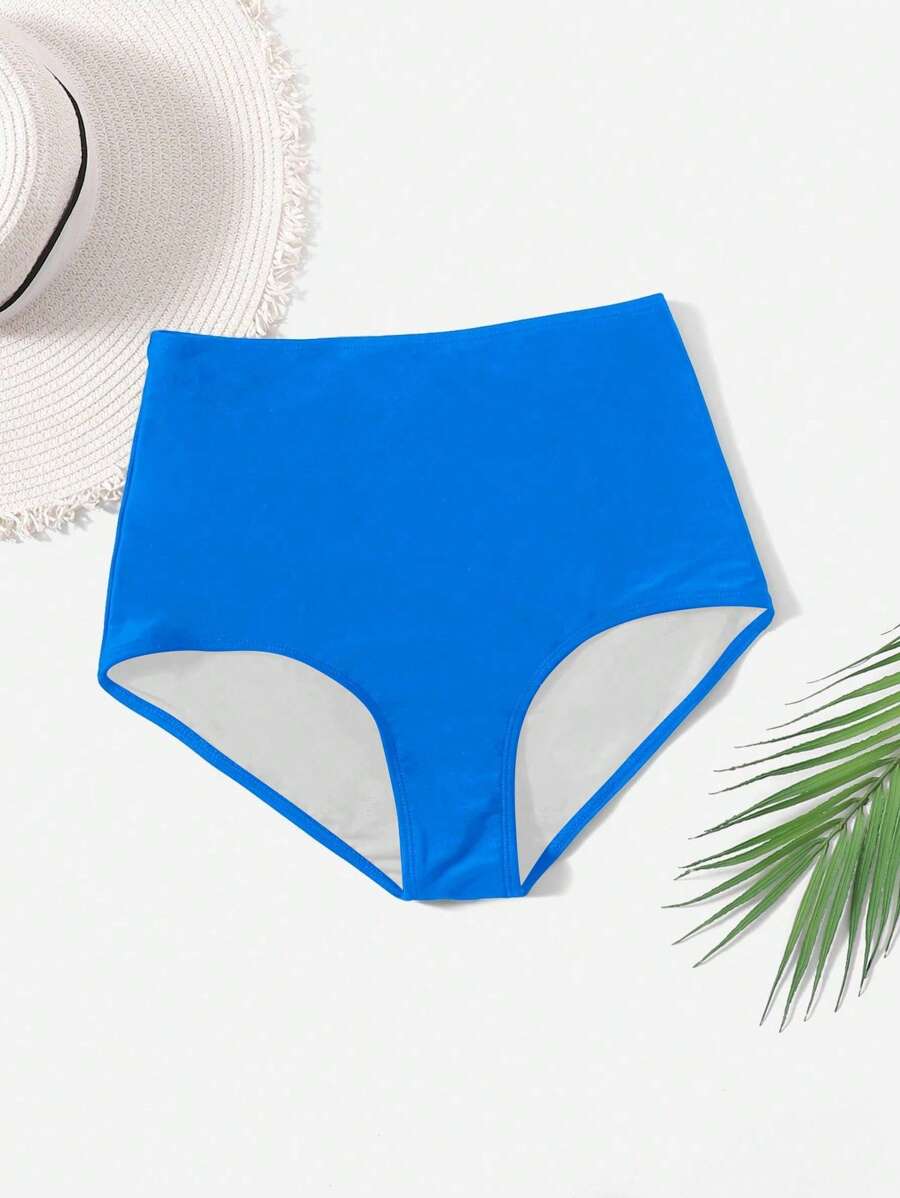 SHEIN Swim Basics Women's Solid Color Casual Bikini Bottom For Summer Beach - Dusty Blue - View 1
