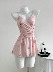 SHEIN Unity 法式优雅浪漫褶皱设计女士吊带背心，夏季 - 彩色 - 查看 3